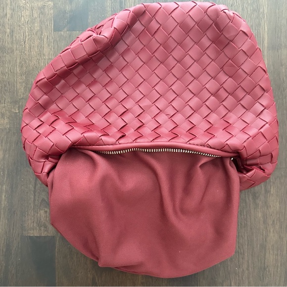 Women's Burgundy Knotted Woven Hobo Bag - Picture 9 of 12